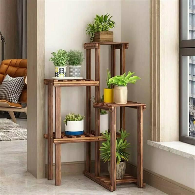 6-Tier Wooden Plant Stand for Indoor & Outdoor Display