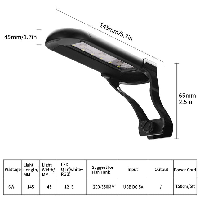 Lampe d'aquarium à pince USB