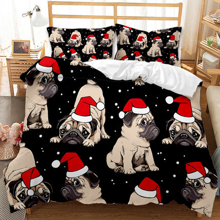 Red Christmas 3D Digital Print Ground Bedding Three-piece Set - Wnkrs