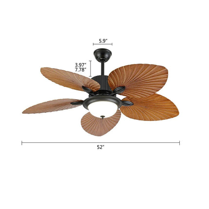 52" Tropical Palm Leaf Blade Ceiling Fan with Dimmable LED Chandelier and Remote Control - Wnkrs