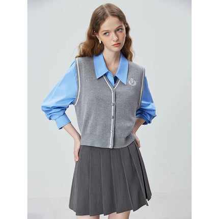 Gilet tricoté gris d'automne pour femme