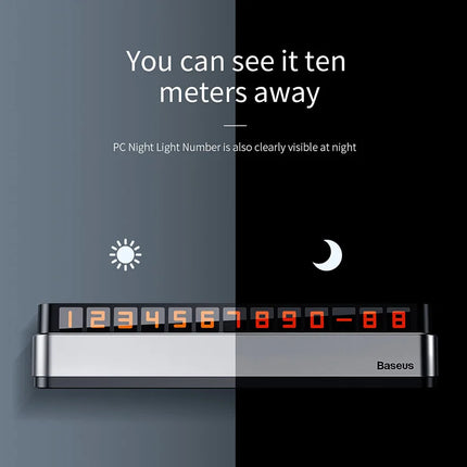Tarjeta de número de teléfono para estacionamiento temporal de vehículos: luminosa, oculta, de aleación, reutilizable