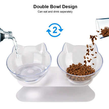 Ergonomic Double Bowls Pet Feeder with Raised Stand for Cats and Dogs