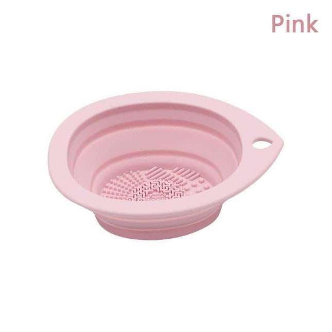 Nettoyeur de pinceaux de maquillage en silicone : bol de lavage pliable portable et tapis de nettoyage