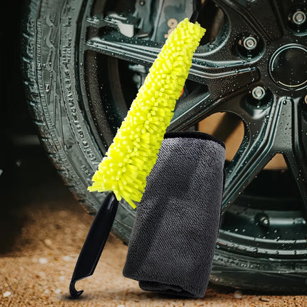 Ensemble de brosses de nettoyage pour voiture et de serviettes en microfibre – Kit de nettoyage de jantes à séchage rapide