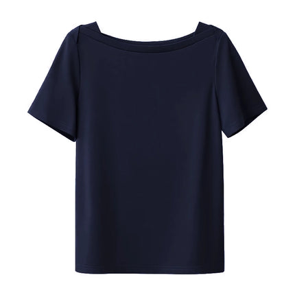 T-shirt minimaliste en coton pour femme avec col à une ligne