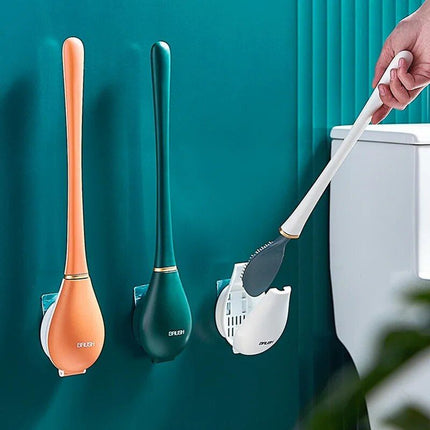 Efficient & Modern Long-Handled Silicone Toilet Brush with Holder - Wnkrs