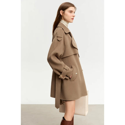 Manteau d'automne mi-long en laine élégant pour femme