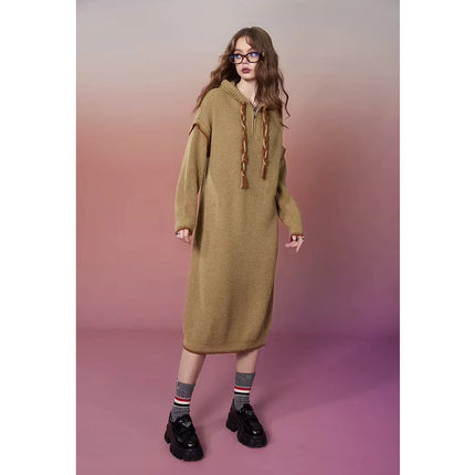 Robe tricotée à capuche élégante pour femme, grande taille, pour l'automne