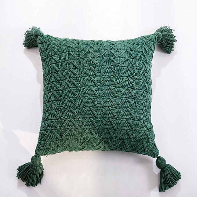 Housse de coussin en tricot chenille doux - Housse de coussin à pompons nordiques