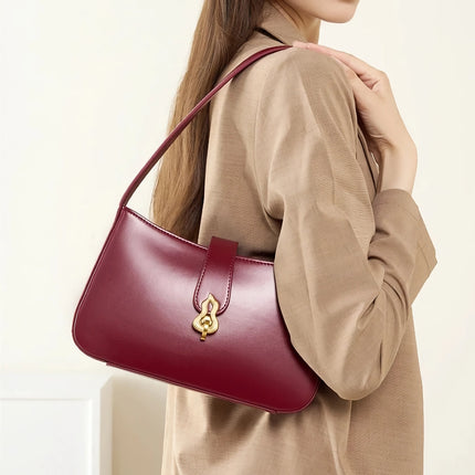 Sac à bandoulière en cuir véritable rouge vin de luxe en demi-lune pour femme