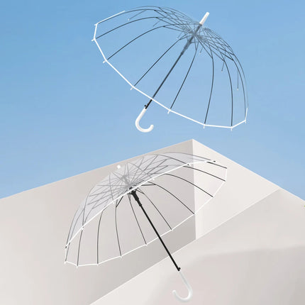 Parapluie coupe-vent transparent avec 16 baleines solides et longue poignée