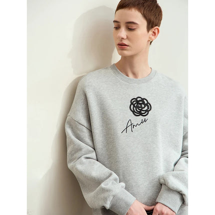 Trendy Autumn Cotton Brushed Hoodies with Rose Embroidery