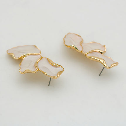 Trendy Zinc Alloy Cream Enamel Petal Earrings