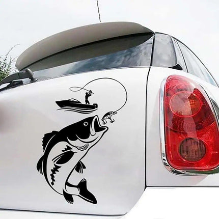 Reflective Fisherman & Fish Boat Car Decal - Waterproof PVC Vehicle Sticker - Wnkrs