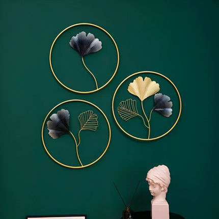 Colgante de pared con hojas de ginkgo de metal moderno