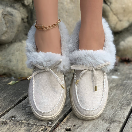 Zapatos de mujer de algodón cálidos con cabeza redonda y suela gruesa de terciopelo para invierno