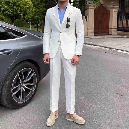 Traje elegante de seersucker blanco para hombre: corte entallado italiano