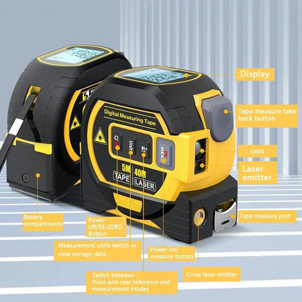 Multi-Function Laser Distance Meter with 5m Tape Measure and Cross-Marking - Wnkrs