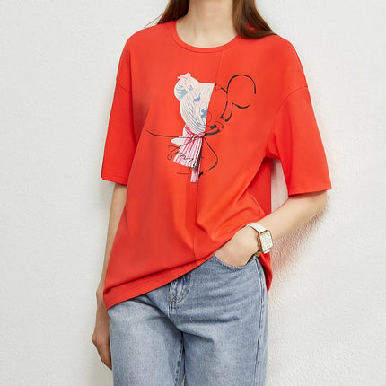 Camisetas minimalistas de manga corta con estampado elástico y largo hasta la rodilla para mujer