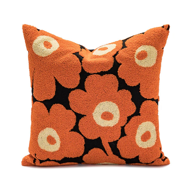 Housse de coussin brodée à motif de coquelicots