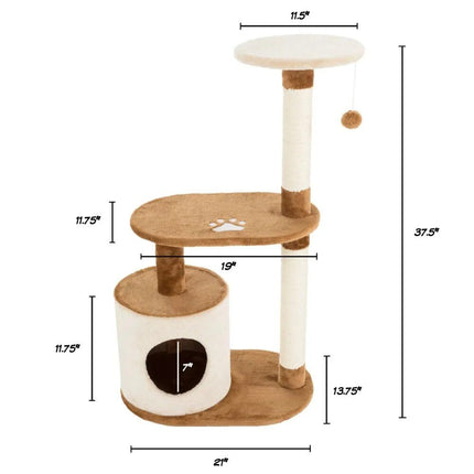 3-Tier Indoor Cat Tree with Condo, Scratching Posts & Perches - Wnkrs