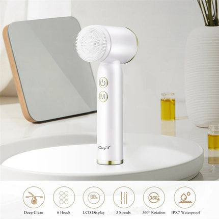 6-in-1 Ultrasonic Facial Cleanser: Electric Auto-Rotating & Waterproof Brush for Deep Pore Cleaning - Wnkrs