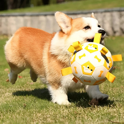 Juguete interactivo de fútbol para perros con lengüetas de agarre