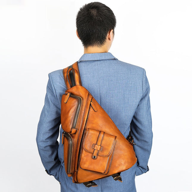 Bolso bandolera informal de piel de vaca de primera capa para deportes al aire libre