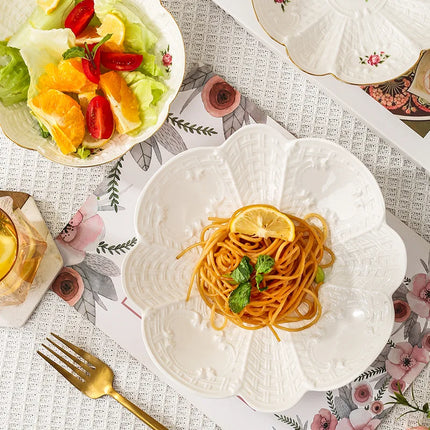 Ensemble d'assiettes à dessert en céramique de style rétro européen - Assiettes à dim sum florales, à salade de fruits et à petit-déjeuner