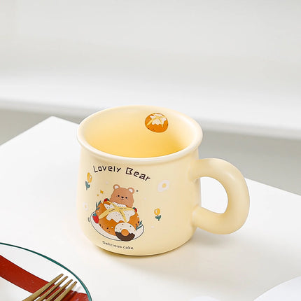 Tasse à café et à lait en céramique avec joli motif ours beige – Design de dessin animé adorable pour le bureau et le dortoir