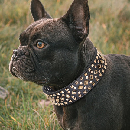 Collier pour chien en cuir à pointes de 2 pouces de large, réglable pour pitbull, bouledogue et grands chiens