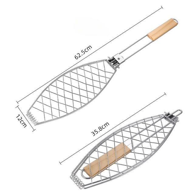 Filet de barbecue en acier inoxydable avec manche en bois