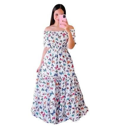 Vestido largo con hombros descubiertos y estampado floral para mujer