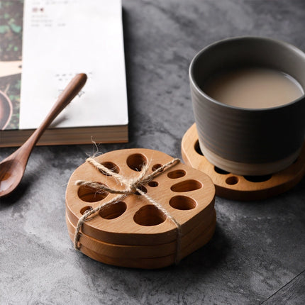 Posavasos de madera de haya con forma de raíz de loto