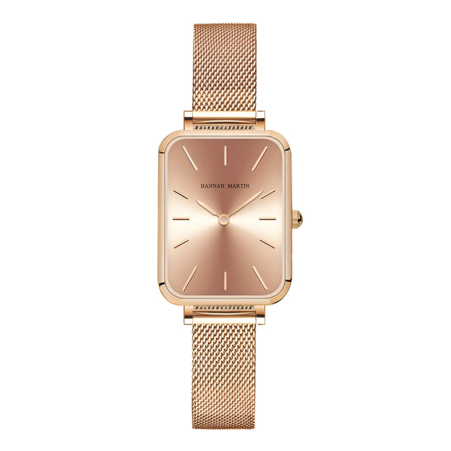 Reloj de mujer rectangular de malla ultrafina de acero inoxidable con movimiento de cuarzo