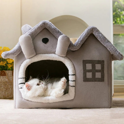 Casa para gatos plegable y cálida para el invierno: cama para mascotas pequeñas