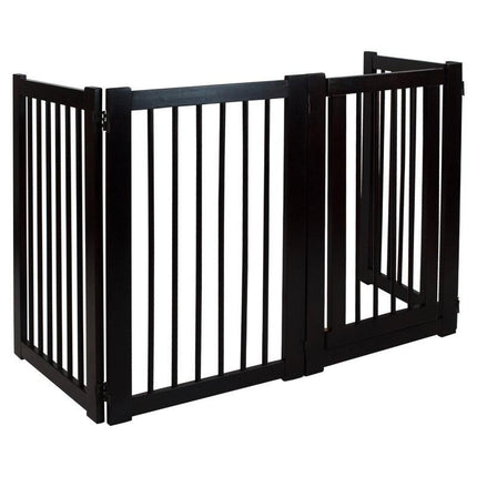 Elegant Espresso Hardwood Freestanding Pet Gate with Walk-Through Door - Wnkrs