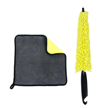 Ensemble de brosses de nettoyage pour voiture et de serviettes en microfibre – Kit de nettoyage de jantes à séchage rapide