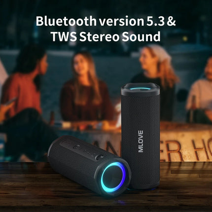 Portable Waterproof Bluetooth 5.3 Speaker with RGB Lighting and TWS Surround Sound