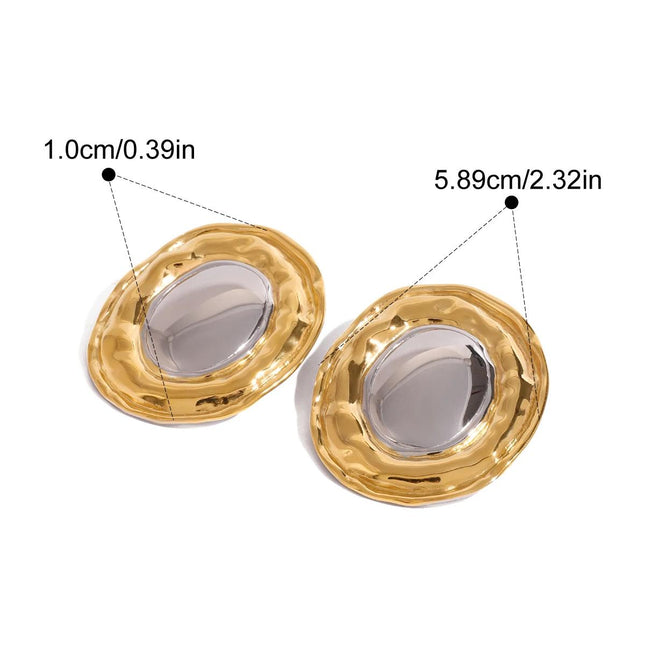 18K Gold Plated Stainless Steel Geometric Oval Earrings