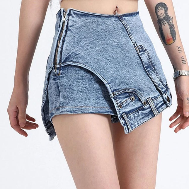High-Waist Patchwork Denim Shorts for Women