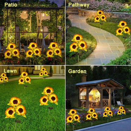 Lot de 2 lampes solaires de jardin en forme de tournesol – Lampes décoratives extérieures pour patio et jardin