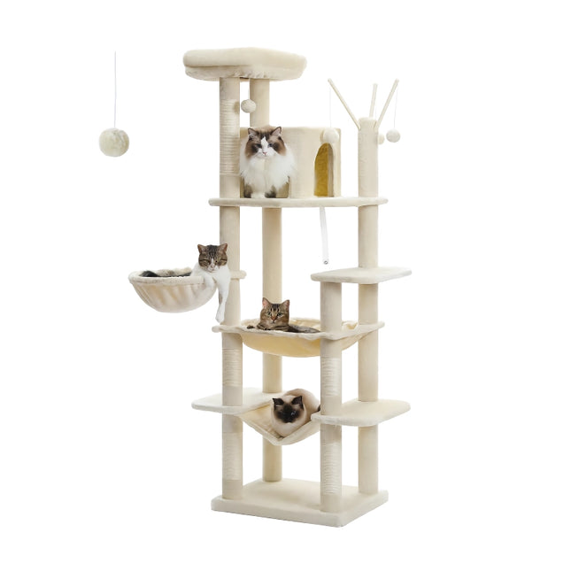 Torre alta con hamaca extragrande y postes para rascar