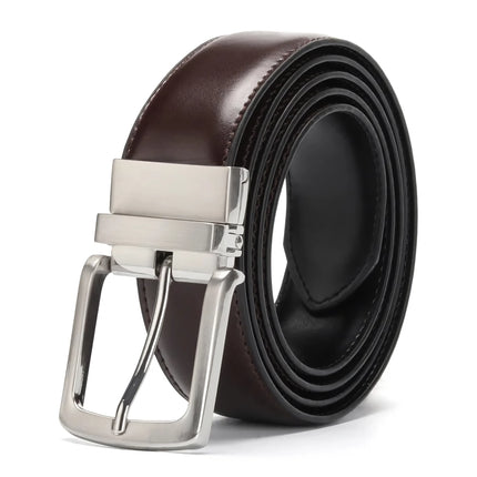 Ceinture réversible en cuir véritable pour homme avec boucle rotative – Ceinture habillée élégante en peau de vache