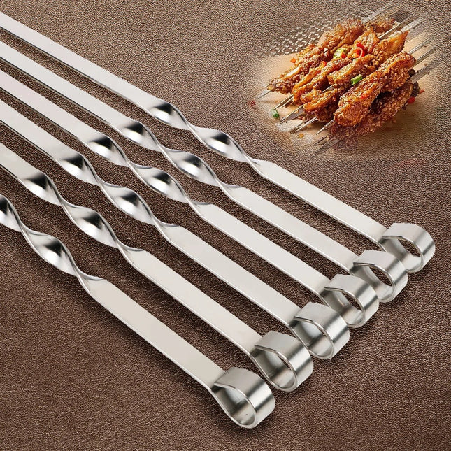 Brochetas anchas de acero inoxidable para barbacoa (6 uds.)