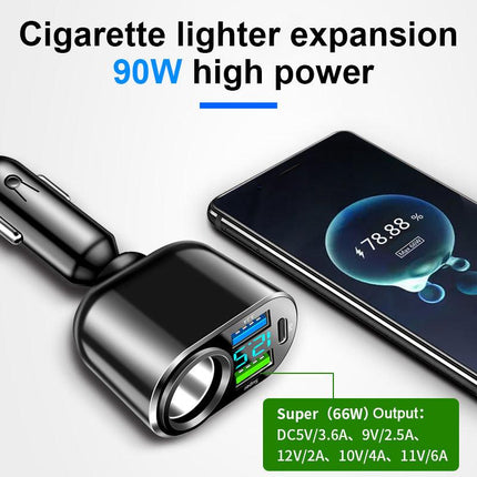 Cargador de coche USB dual QC3.0 de 66 W con pantalla LED y carga rápida