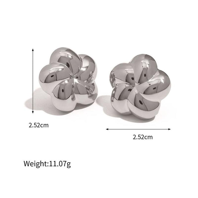 Pendientes de botón en forma de flor de acero inoxidable bañados en oro de 18 quilates