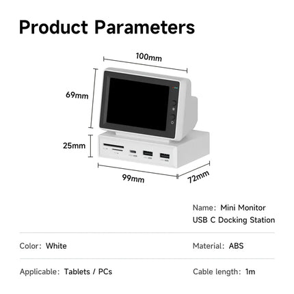 Minipantalla IPS de 3,5 pulgadas con concentrador USB-C para computadora portátil y PC