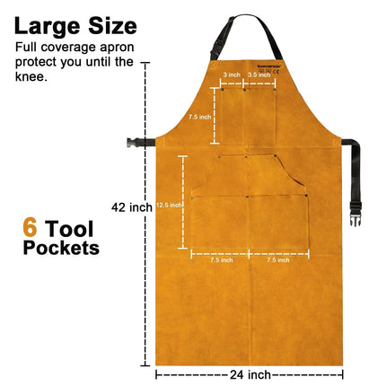 Heavy Duty Flame-Resistant Leather Welding Apron with Multi-Pocket Design - Wnkrs
